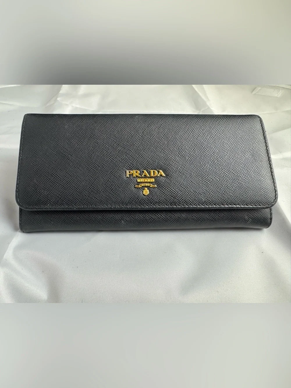 Prada Black Saffiano Leather Wallet with Gold Logo